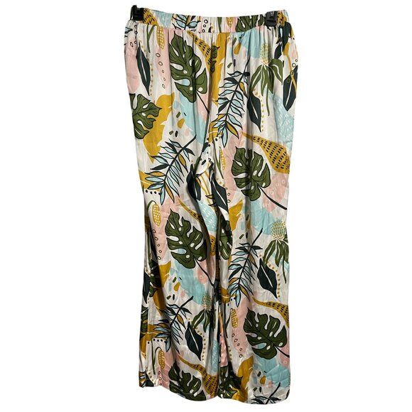 Happily Grey Tropical Print Wide Leg Pants Womens XL Flowy Lightweight Polyester - Picture 2 of 8